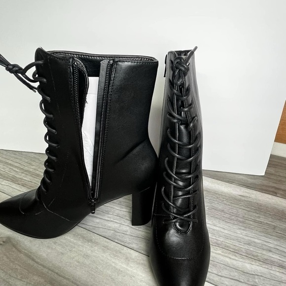 Black High Heel Boots Womens cute lace up side zipper New Chelsea Halloween sexy - Picture 5 of 6